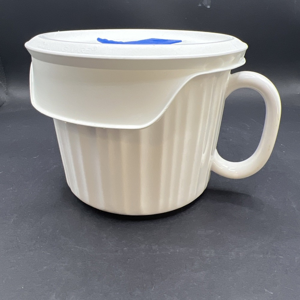 CorningWare French White 20 Oz Stoneware Coffee Soup Mug Cup Vented Lid Meal Mug